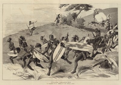 Zulus Charging by Charles Edwin Fripp